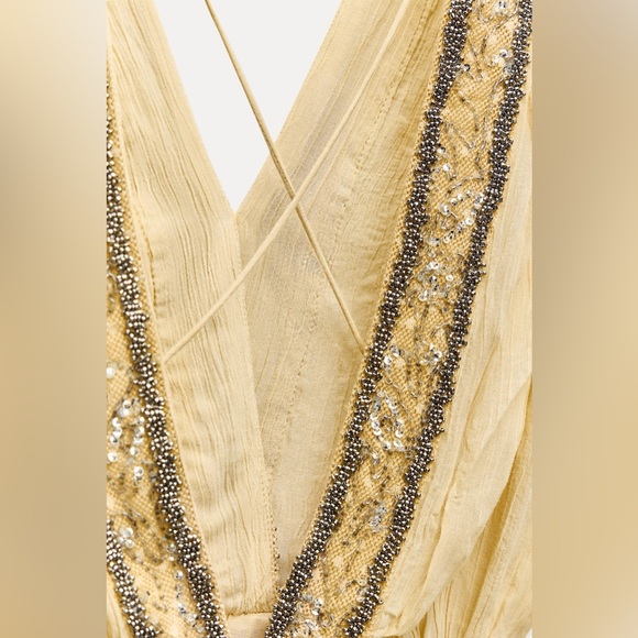 Zara dress maxi flowy butter yellow beaded embroidered boho summer vacation - Picture 14 of 16